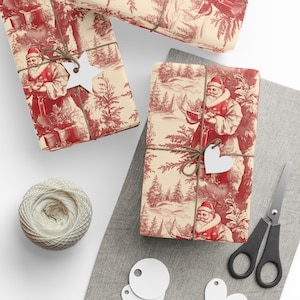 Vintage Santa Christmas Gift Wrap - Victorian Holiday Wrapping Paper Roll, Xmas Toile Design, Vintage Christmas Gift Wrap