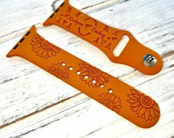 Mom gift floral watch band  personalized mothers day iwatch band silicone  38mm 40mm 41mm 42mm 44mm 45mm series 1 - 7 gift