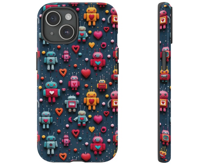 Vintage Robots Phone Case iPhone 15, 14, 13, Xs, 11 Pro, 12 Samsung S23, S10, S22, A33, Pixel 8 Gift