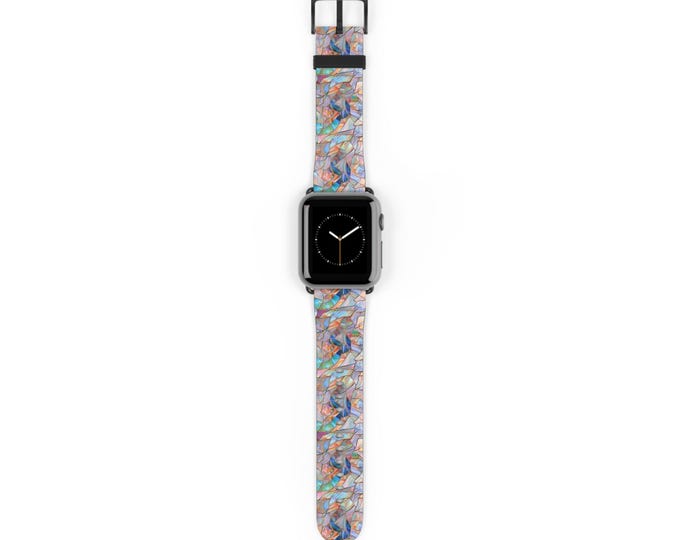 Pastel Stained Glass Illusion Apple Watch Band - Vegan Leather Strap With Unique Design - Fits all Series - 38 40 41 42 44 45 46 49 mm
