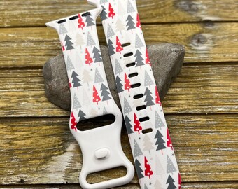 Christmas watch band compatible with apple watch winter trees silicone  38mm 40mm 41mm 42mm 44mm 45mm 49mm ultra gift