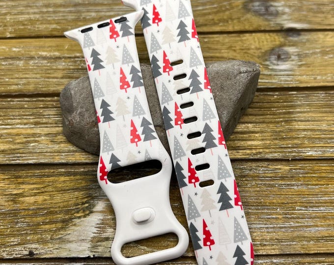 Christmas watch band compatible with apple watch winter trees silicone  38mm 40mm 41mm 42mm 44mm 45mm 49mm ultra gift
