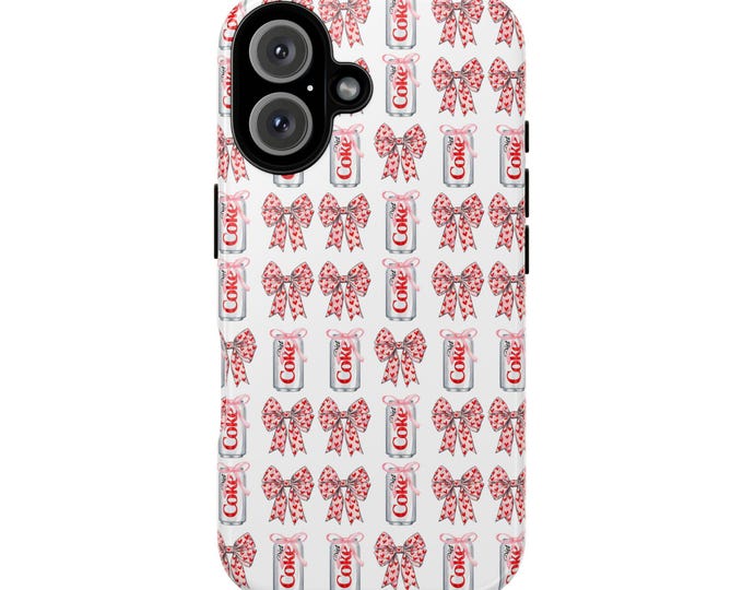 Diet Coke Phone Case, Aesthetic, Mothers Day Gift, Bow Design, Cute Girly, Coquette, iPhone 15 16 S25 S24 S23, Samsung, Tough Phone Case,