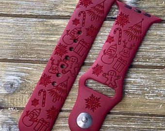 Iwatch band for christmas apple watch silicone strap winter edition compatible with apple watch series 1,2,3,6,7 size 40 41 42 44 45 gift