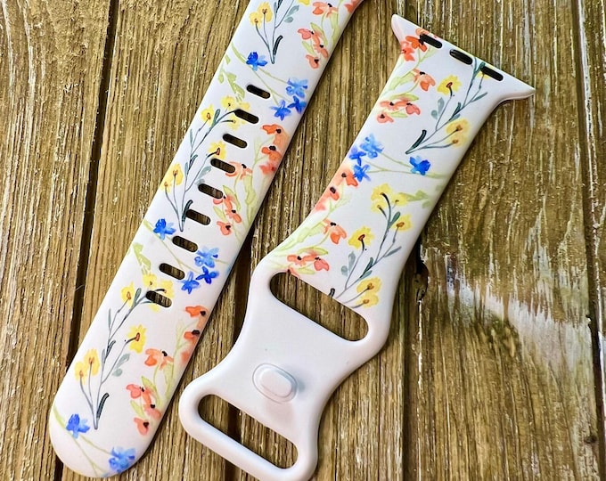 Wildflower print watch band for apple iwatch laser printed silicone 38mm 40mm 41mm 42mm 44mm 45mm gift