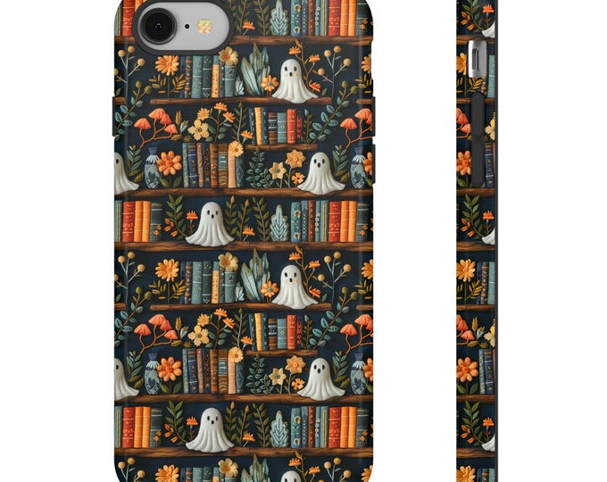 Boho Book Ghost Phone Case | Halloween Aesthetic | iPhone 16 15 14 Pro Max | Samsung S25 S24 S23 | Tough Protective Case