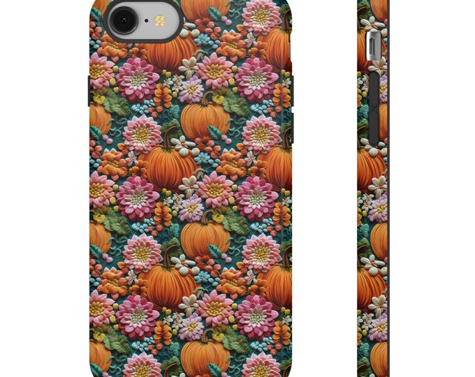 Fall Halloween Phone Case iPhone | Pixel | Samsung | Vintage Embroidered Pumpkins in Bloom Phone Cover | Cottagecore