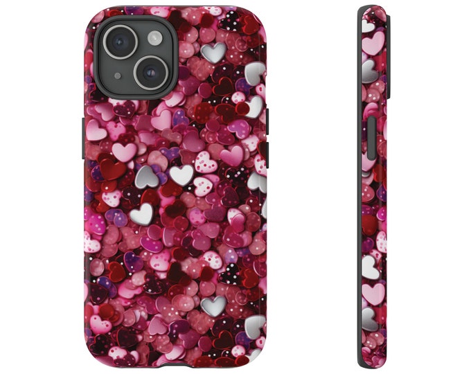 Vintage Sequins Hearts Phone Case Aesthetic Art for iPhone 15, 14, 13, Xs, 11 Pro, 12 Samsung S23, S10, S22, Ultra Pixel 8