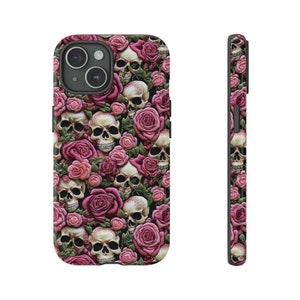 Floral Halloween Phone Case iPhone | Pixel | Samsung | Embroidered Floral Charm Phone Cover | Cottagecore Vintage Skeletons Skulls