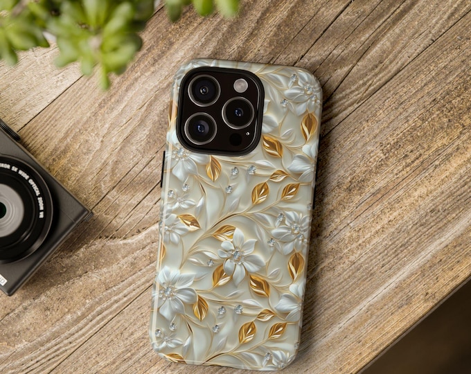 Gold Floral iPhone & Samsung Case: 3D Flower Phone Cover