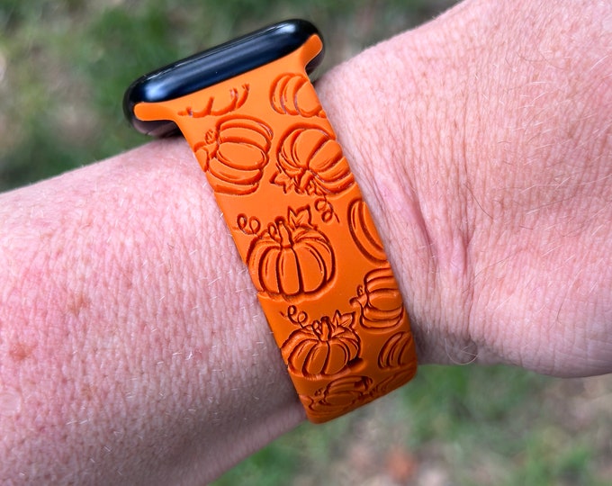 Pumpkin, Pumpkin Patch, Autumn Silicone Band Laser Engraved, Apple Watch Compatible 38/40/41mm, 42/44/45mm, Series 1,2,3,4,5,6,7,8