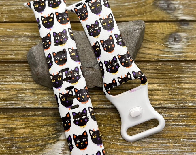Halloween cats watch band for apple | vintage halloween cat heads | tpu silicone 38mm 40mm 41mm 42mm 44mm 45mm printed spooky band gift