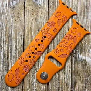 Autumn fall design for apple watch  silicone band laser engraved, compatible 38/40/41mm, 42/44/45mm, series 1,2,3,4,5,6,7,8,9,se,se2