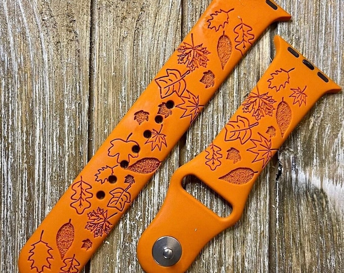 Autumn fall design for apple watch  silicone band laser engraved, compatible 38/40/41mm, 42/44/45mm, series 1,2,3,4,5,6,7,8,9,se,se2