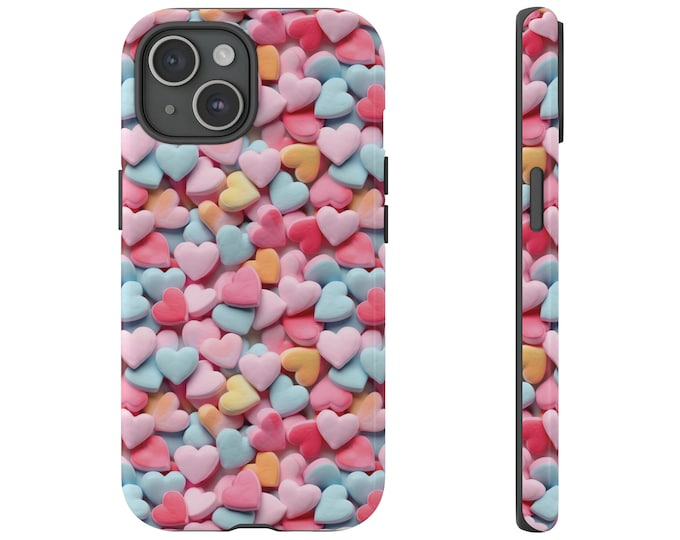 Candy Hearts Valentine Phone case Aesthetic Cover for iPhone 15, 14, 13, Xs, 11 Pro, 12 Samsung S23, S10, S22, S21, S20 Pixel 8