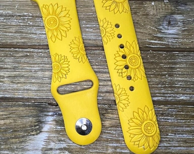 Sunflowers floral  watch band for apple 38mm 40mm 41mm 42mm 44mm 45mm cute women personalized  laser engraved silicone gift