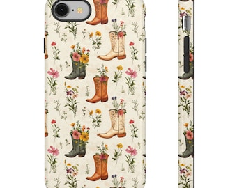 Western Cowgirl Phone Case for 16 15 14 13 Samsung S24 S23 S22 Boots & Flower Aesthetic iPhone/Samsung Case, Rural Country Style