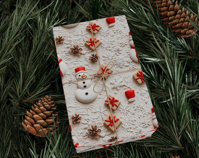 Christmas Snowman Wrapping Paper - Holiday Gift Wrap for Presents, Festive Gift Packaging, Xmas Wrapping Sheets, Winter Snowman Gift Wrap,