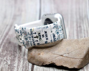 Christian jesus is king watch band strap 38mm 40mm 41mm 42mm 44mm 45mm 49 mm series 1,2,3,4,5,6,7,8,9,10 silicone religious bible verse