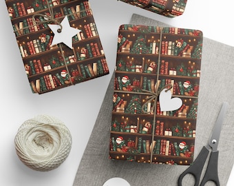 Vintage Bookish Christmas Wrapping Paper | Literary Gift Wrap for Book Lovers | Bookworm Holiday Decor