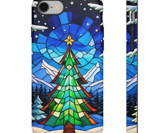 Christmas Christmas Tree Phone Case Stained Glass  Case for iPhone 16 15 14 13  Galaxy S 24 23 22 21  Faux Cover Christmas Gift