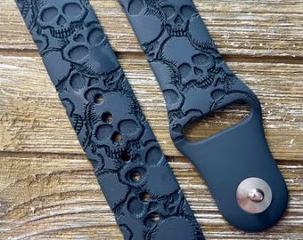 Skulls watch band for apple silicone gifts for him goth gift women men guy boyfriend husband personalized engraved 38 44 41 42 44 45 49 gift