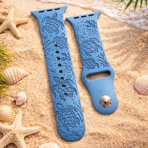 Personalized Sea Turtle Apple Watch Band: Engraved Silicone Strap, Nature Lover Gift
