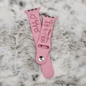 Engraved Nurse Life Silicone Apple Watch Band: Medical Gift