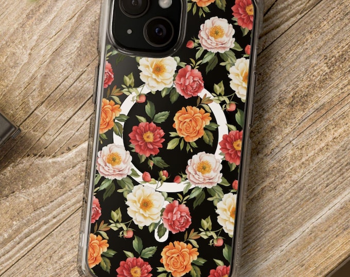 Pretty Watercolor Flowers Phone Case For iPhone 16 15 Pro 14 13 Clear Phone Case With Floral Design MagSafe