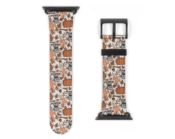 Christian Pumpkin Apple Watch Band: Fall Faux Leather Strap