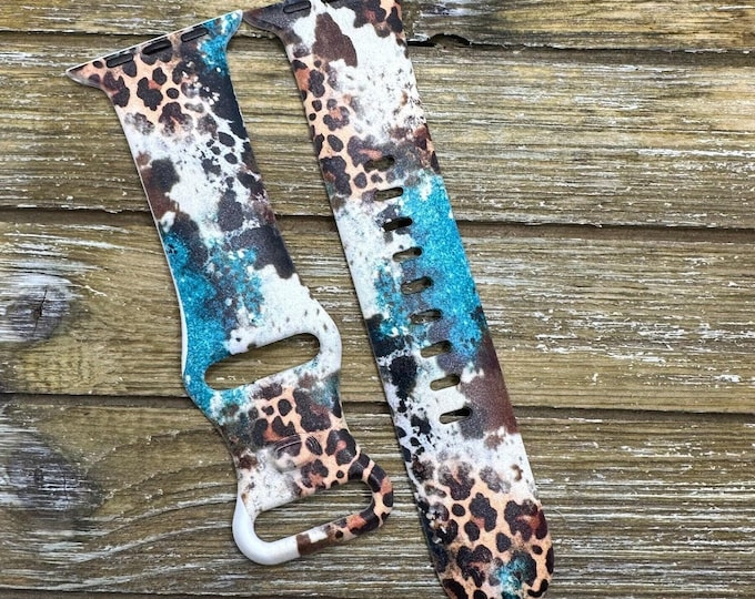 Cowhide leopard watch band for apple samsung fitbit western apple watch strap boho cow print iwatch strap 38mm 40mm 41mm 42mm, 44mm, 45mm
