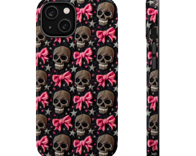 Gothic Skull Coquette iPhone Case, 3D effects CottageCore Charm Phone Cover, Halloween Magnetic Tough Cases, Skull Phone Sleeve