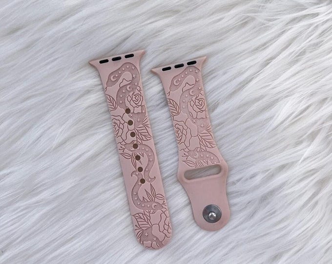 Mystic Snake Watch Band for Apple Watch – Engraved Silicone Strap (38/40/41, 42/44/45/49mm, Series 1-10) – Witchy Gift for Her
