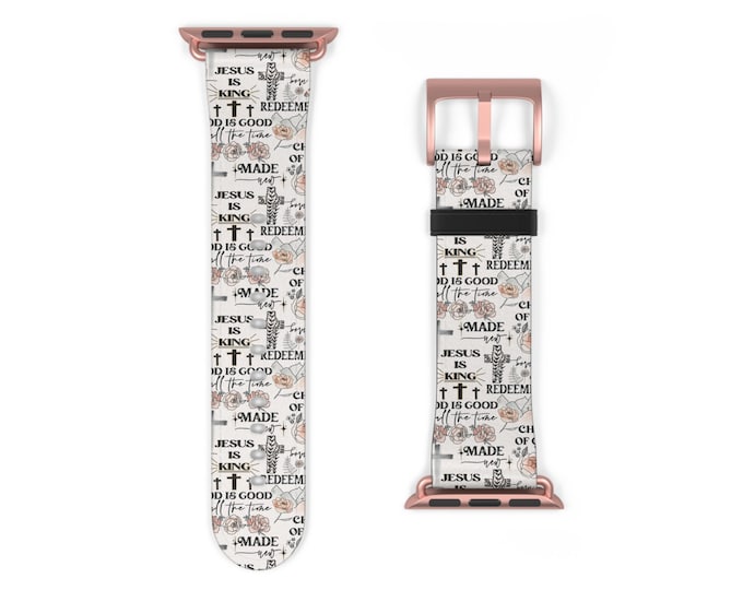 Jesus Faith Inspired Watch Band Apple Watch Band Fits All iWatch Series Sizes 38mm 40mm 42mm 44mm -Scripture Band, Womens Christian Gift