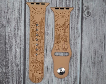 Desert cactus band for apple watch western silicone laser engraved strap 38mm 40mm 41mm 42mm 44mm 45mm 49mm ultra gift