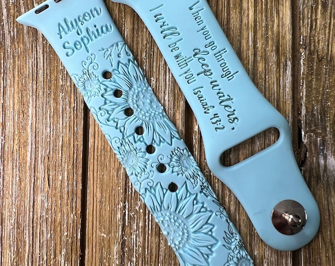 Christian scripture silicone watch band for apple laser engraved 38mm 40mm 41mm 42mm 44mm 45mm when you go through deep waters gift
