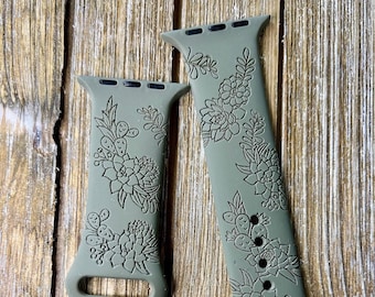 Desert floral design silicone watch band women's laser engraved personalized 38mm 40mm 41mm 42mm 44mm 45mm gift