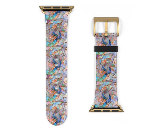 Pastel Stained Glass Illusion Apple Watch Band - Vegan Leather Strap With Unique Design - Fits all Series - 38 40 41 42 44 45 46 49 mm