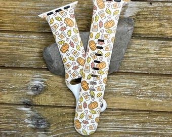 Fall leaves watch band for apple  coffee pumpkin and leaves  20 22 38 40 41 42 44 45 49mm  floral flowers gift