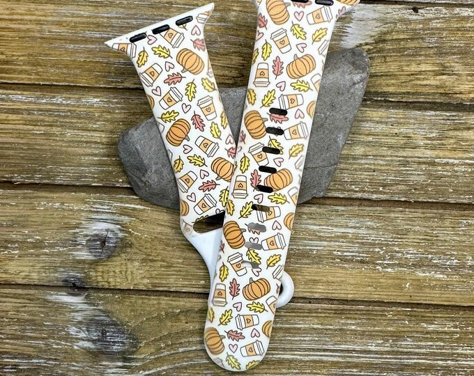 Fall leaves watch band for apple  coffee pumpkin and leaves  20 22 38 40 41 42 44 45 49mm  floral flowers gift