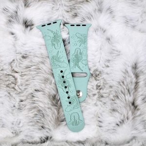 Floral Shark apple watch band floral silicone Womens's Watch band, laser engraved 38/40/41mm, 42/44/45mm, series 1,2,3,4,5,6,7,8,9,10
