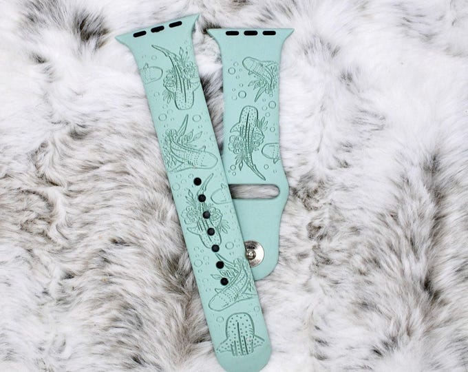 Floral Shark watch band for apple watch floral silicone band laser engraved 38/40/41mm, 42/44/45mm, series 1,2,3,4,5,6,7,8 Mother's Day gift