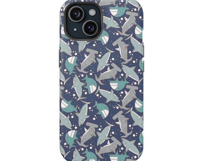 Cute Summer Sharks Phone case for iPhone MagSafe Tough Cases Phone 15, 14, 13, 12 Plus Pro Max Gift