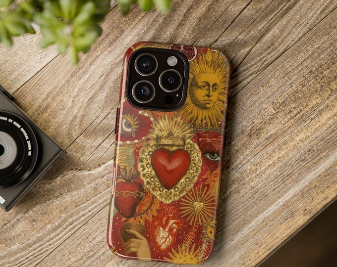 Sacred Heart Mosaic Phone Case: Vintage Sun Illustration