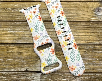 Wildflower Watch Band compatible with Apple Watch iWatch Band Silicone Watch 38/40/41 42/44/45 Strap Floral Mother Day Gift Present