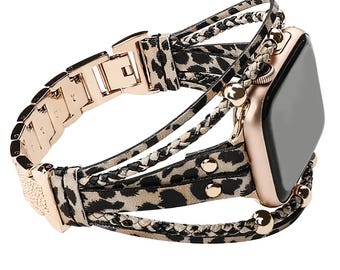 Leopard print apple watch band women's designer strap jewerly 38mm 40mm 41mm 42mm 44mm 45mm