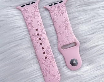 Wildflower silicone band laser engraved, apple watch compatible gifts for her 38/40/41mm, 42/44/45/49mm, series 1,2,3,4,5,6,7,8 gift