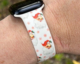 Christmas watch band for apple watch samsung watch & fitbit holiday santa white b/g #218 silicone 20 22 38 40 41 42 44 45 49mm gift