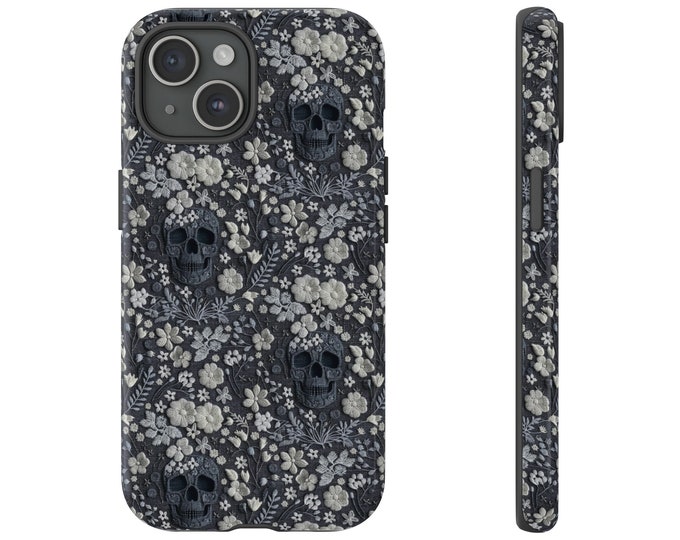 Gothic Skull Skeletons in Flowers Phone Case | Iphone Case | Goth phone case | Cottagecore| Vibrant Dark Floral Flower Cover |  15 14