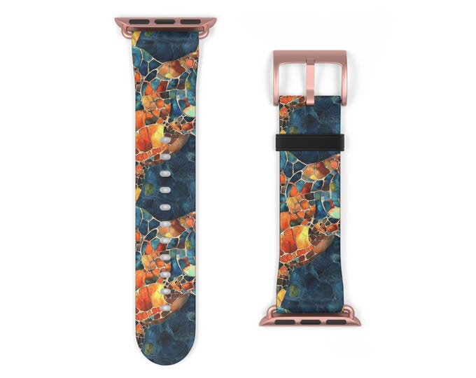 Tortoise Stained Glass Apple Watch Band - Vegan Leather Strap Womens Watch Band - Fits all Series - 38 40 41 42 44 45 46 49 mm